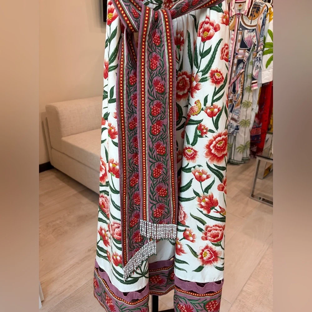 FARM RIO Printed Cotton Midi Dress - White - Picture 8 of 13